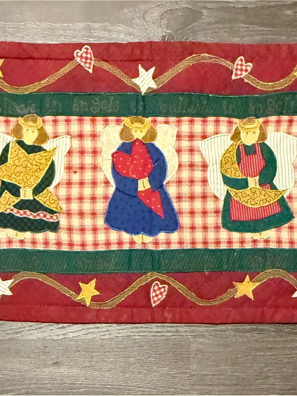 Christmas Angel Placemats | Vintage Quilted Appliqué | Set of 3 | 12x18